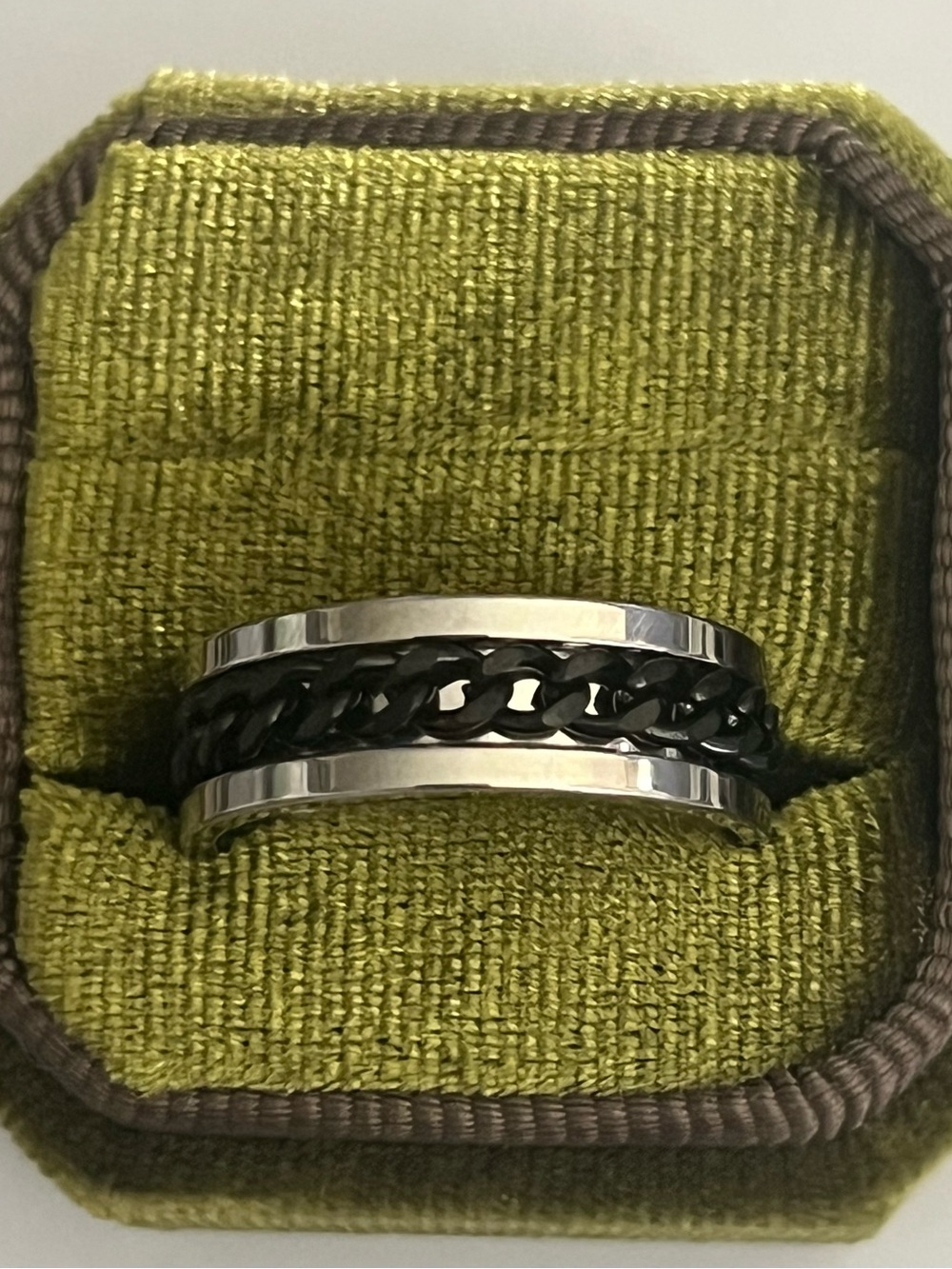 Men’s Titanium Steel Silver/Black Rotating Fidget Band Polished Finish 8mm S 11